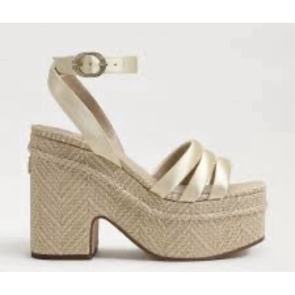 Sam Edelman Tibby Platform Wedge Sandal size 11 Golden Raffia